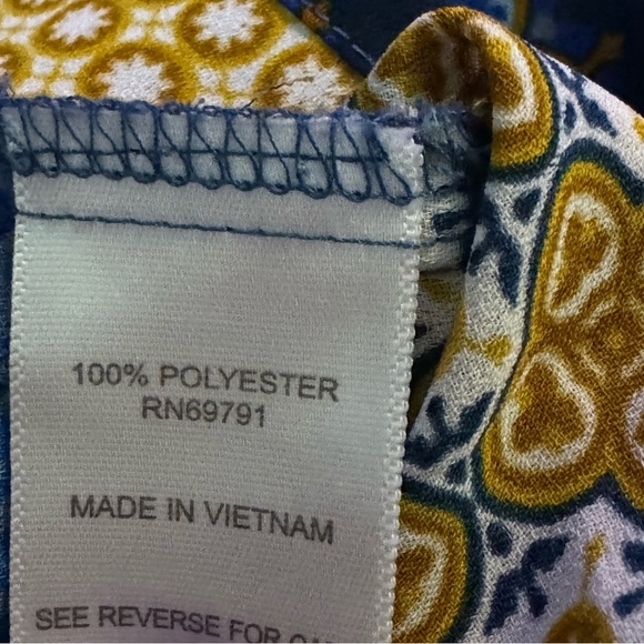 Dressbarn 3X Shirt Top Blue Gold Striped Short Sleeve Scoop Neck Keyhole Sheer - Picture 7 of 8